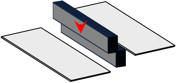 Diagram of square edge, no bevel, cut